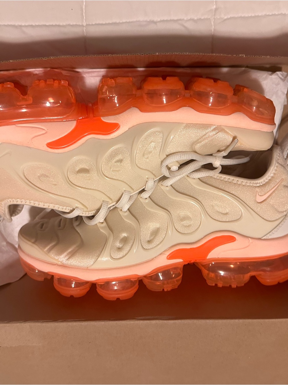 Nike Cream and Bright Orange VaporMax Sneakers